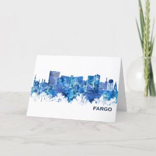 Fargo North Dakota Skyline Blue Holiday Card