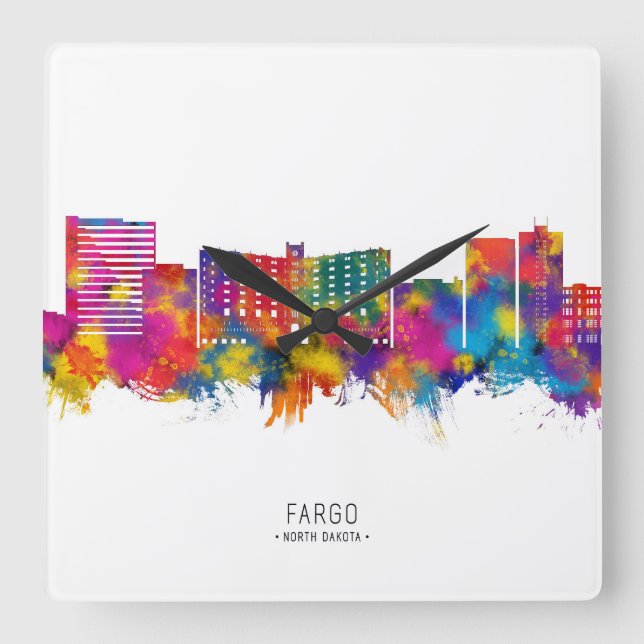 Fargo North Dakota Skyline Square Wall Clock (Front)