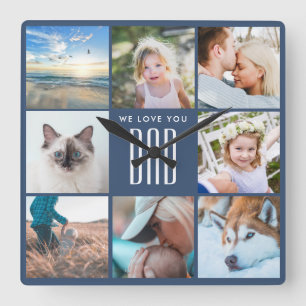 Farher's Day Family Memories Photo Collage Square Wall Clock