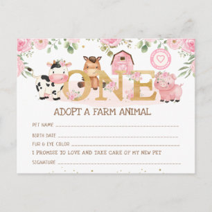 Farm 1st Birthday Adopt A Farm Animal Certificate Postcard