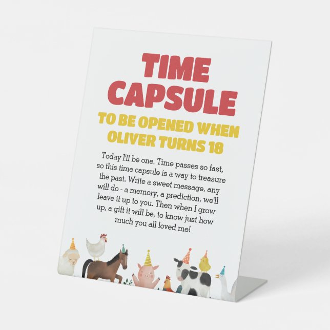 Farm 1st Birthday Time Capsule Pedestal Sign (Front)