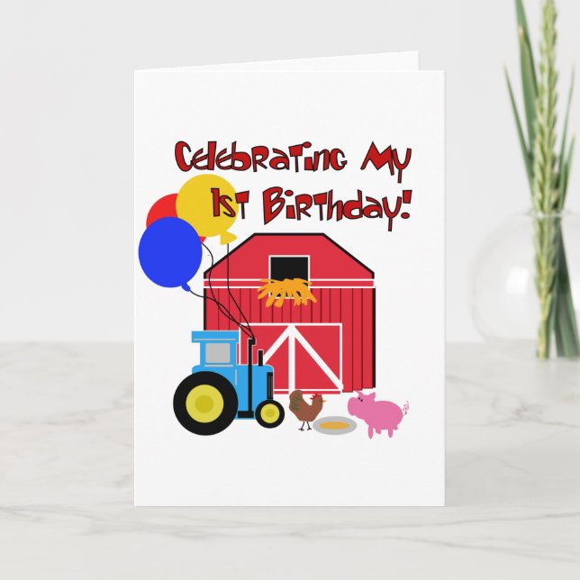 Farm 1st Birthday Tshirts and Gifts Card (Front)