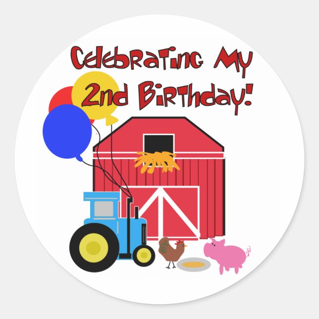 Farm 2nd Birthday Tshirts and Gifts Classic Round Sticker (Front)