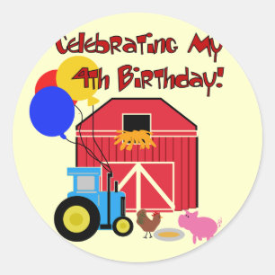 Farm 4th Birthday Tshirts and Gifts Classic Round Sticker
