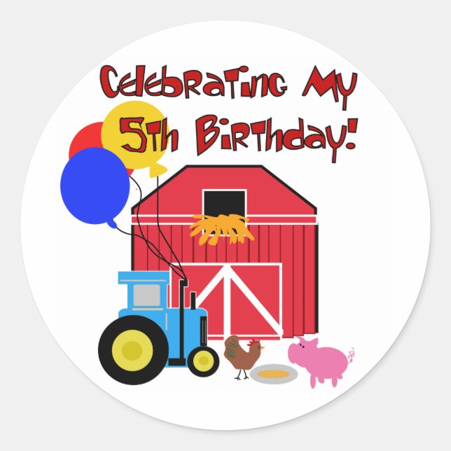 Farm 5th  Birthday Tshirts and Gifts Classic Round Sticker (Front)