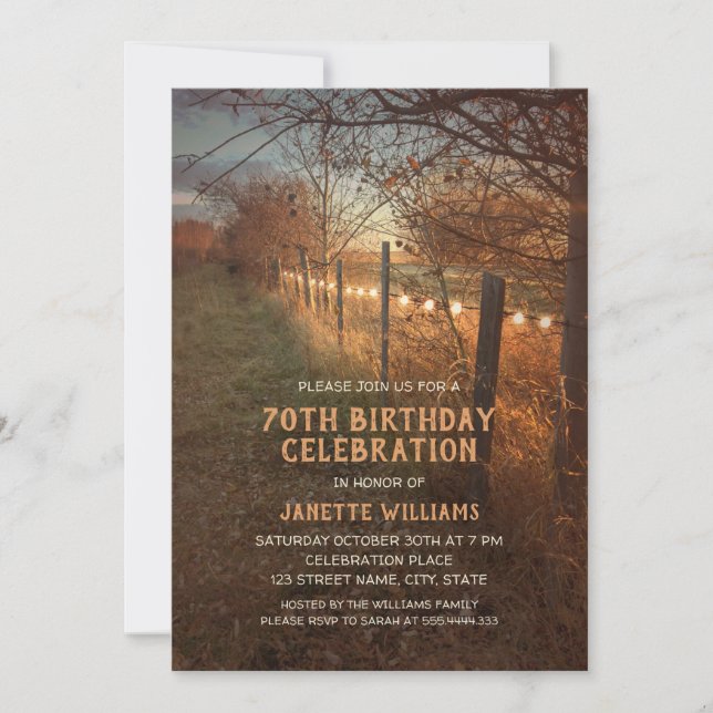 Farm 70th Birthday Invitations Rustic Country Path (Front)