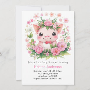 Farm Adventure Pink Piglet Girl Baby Shower Invitation