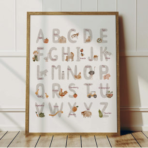 Farm Alphabet ABC Poster Kids Room Decor
