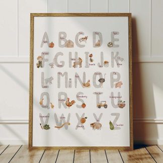 Farm Alphabet ABC Poster Kids Room Decor