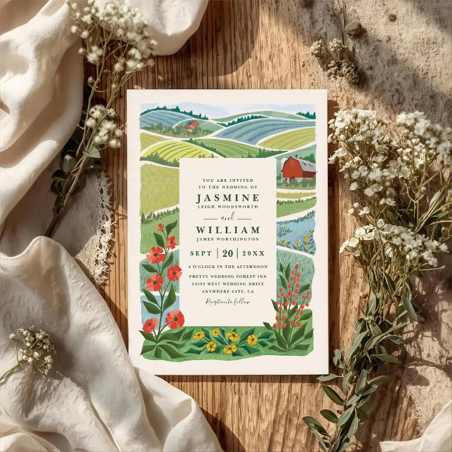 Farm and Field Rustic Elegant QR Code Wedding Invitation (Creator Uploaded)