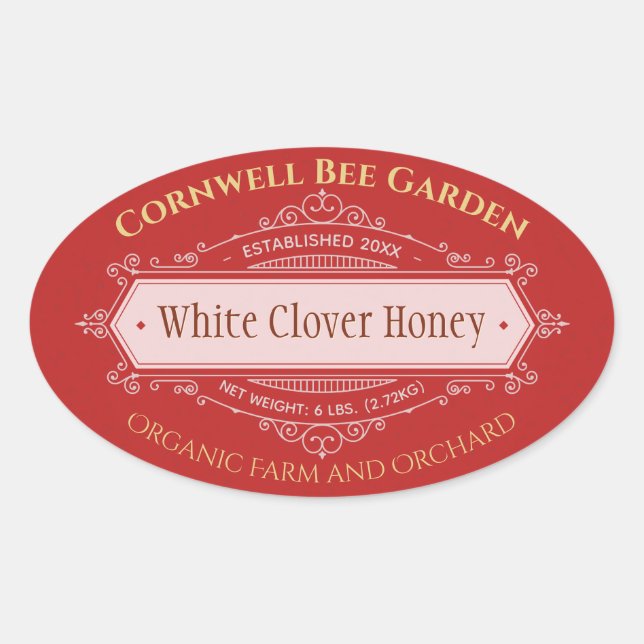 Farm and Orchard Red Honey Jar Oval Sticker (Front)