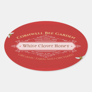 Farm and Orchard Red Honey Jar Oval Sticker