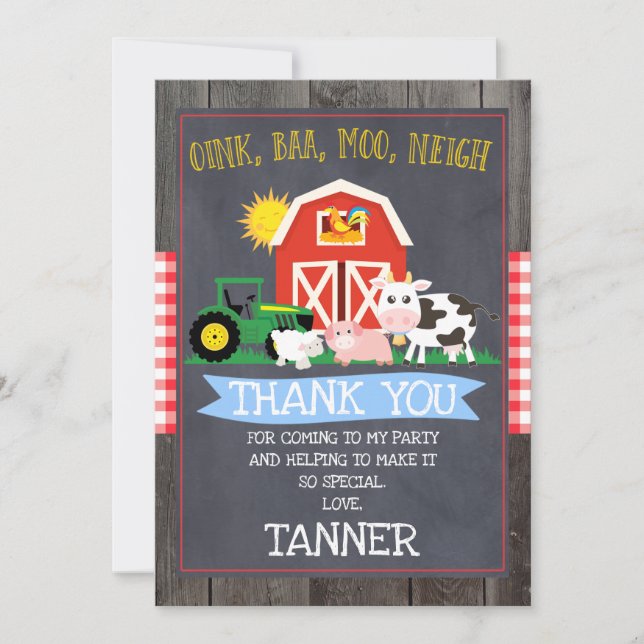 Farm And Tractor Birthday Thank You Card (Front)
