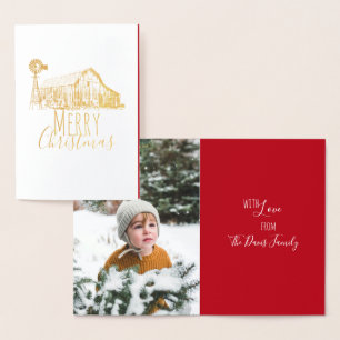 Farm and Windmill Merry Christmas With Photo Foil Card