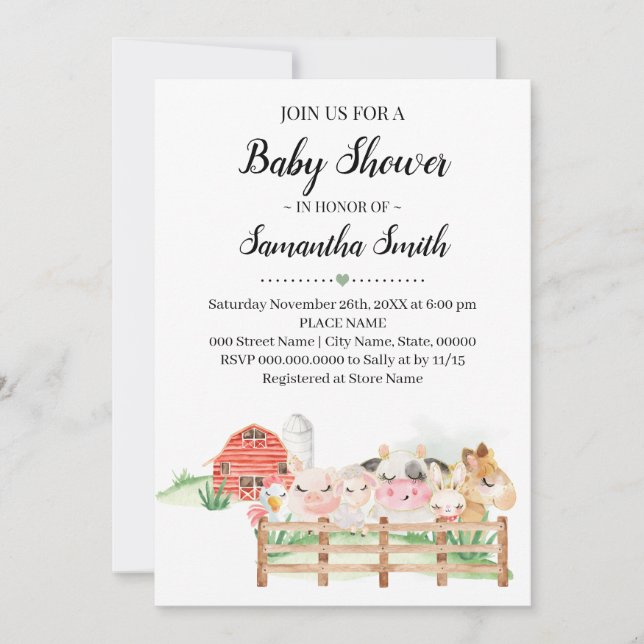 Farm Animal Baby Shower Country Animals Invitation (Front)