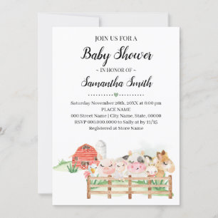 Farm Animal Baby Shower Country Animals Invitation