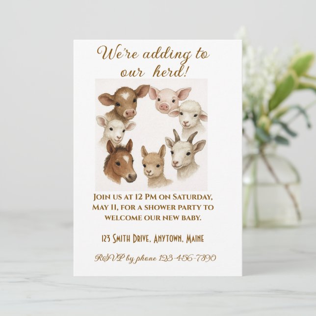 Farm Animal Baby Shower Invitation (Standing Front)