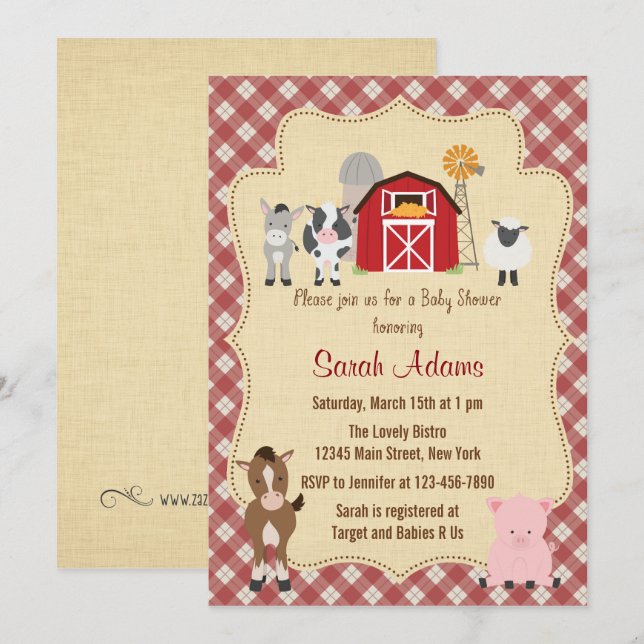 Farm Animal Baby Shower Invitation Rustic (Front/Back)