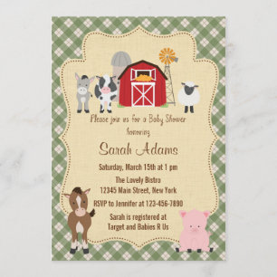 Farm Animal Baby Shower Invitation Rustic