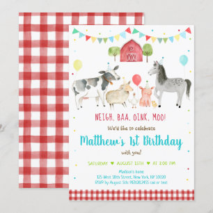Farm Animal Balloon Birthday Invitation