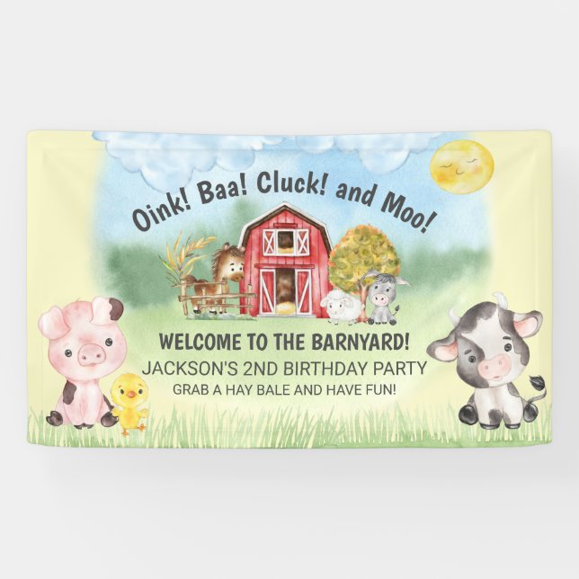 Farm Animal Barn Themed 2nd Birthday Banner (Horizontal)