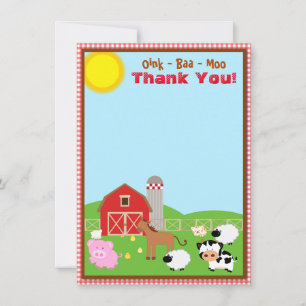 Farm Animal Barnyard Birthday Baby Shower Thank You Card
