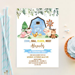 Farm Animal Barnyard Boy First Birthday Invitation