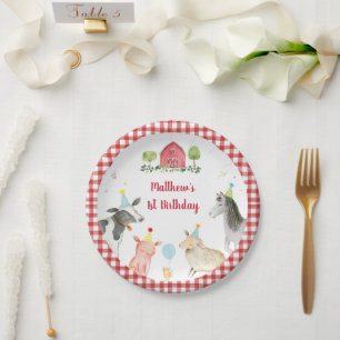 Farm Animal Barnyard Greenery Birthday Paper Plate