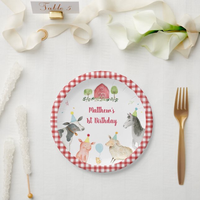 Farm Animal Barnyard Greenery Birthday Paper Plate (Wedding)