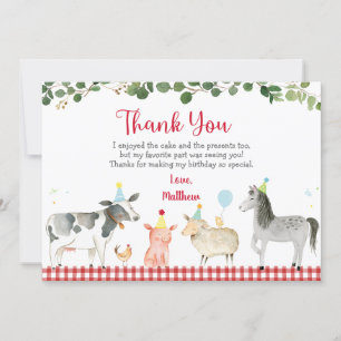 Farm Animal Barnyard Greenery Birthday Thank You Invitation