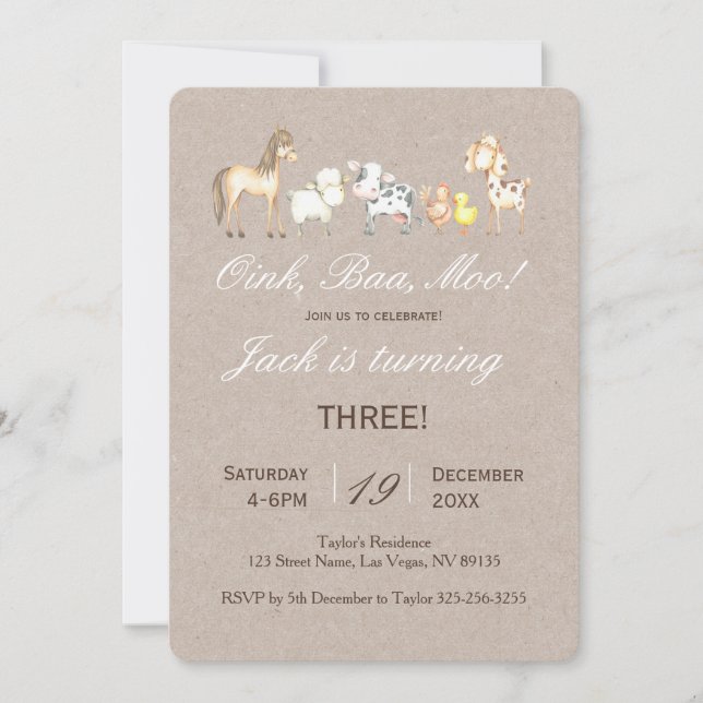 Farm Animal Birthday Invitation (Front)
