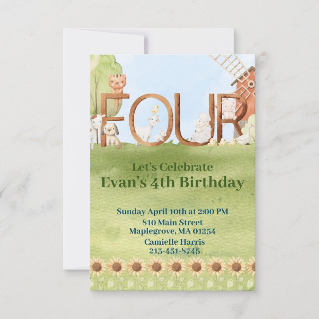  farm animal  birthday invitation (Front)
