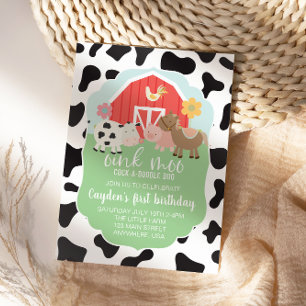 Farm animal birthday invitation with cow print