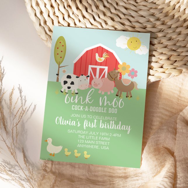 Farm animal birthday invitation with cow print (Creator Uploaded)