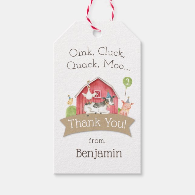 Farm Animal Birthday Party Favour Gift Tag (Front)