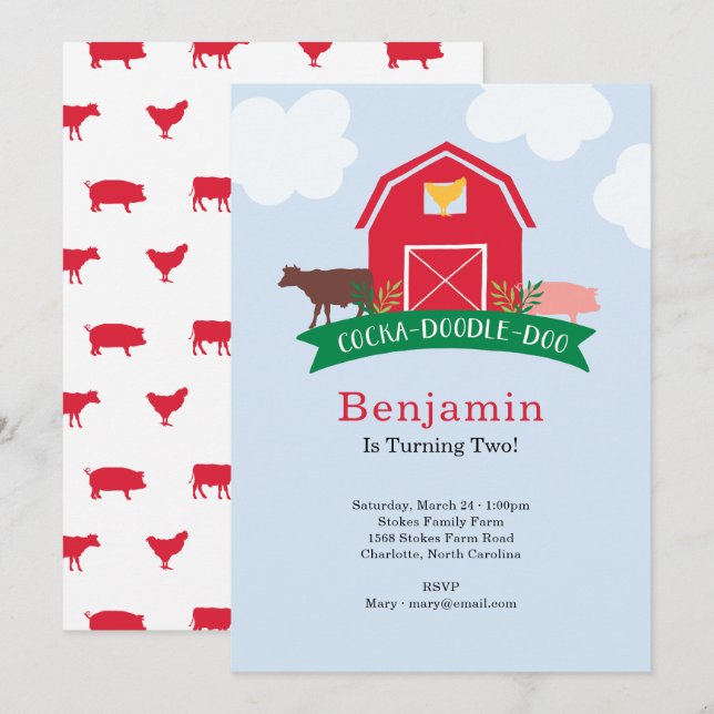 Farm Animal Birthday Party Invitation (Front/Back)