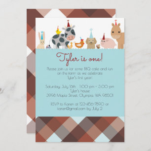 Farm Animal Birthday Party Invitation - Boy Colour
