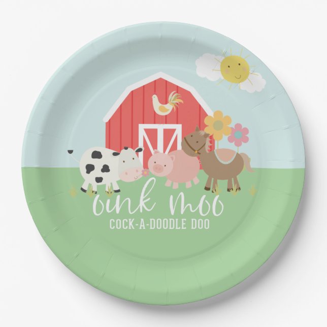 Farm Animal Birthday Party Plates cow horse pig (Front)