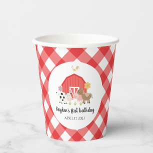 Farm Animal Birthday red plaid Paper Cups