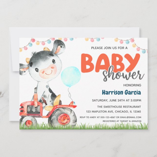 Farm Animal Boy Cow Baby Shower Invitation (Front)
