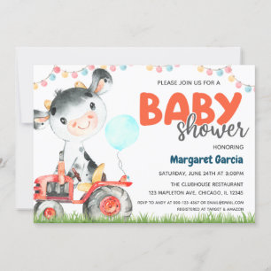 Farm Animal Boy Cow Baby Shower Invitation