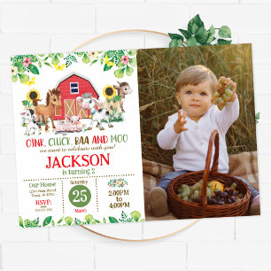 Farm Animal Boys Barnyard Party 2nd Birthday Invitation