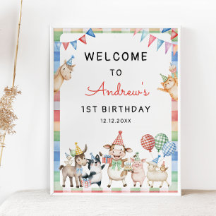 Farm Animal Calling All Party 1st Birthday Welcome Poster