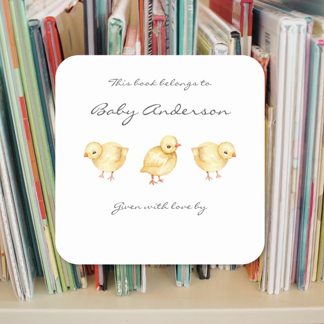 Farm Animal chicks baby shower bookplate Square Sticker (Creator Uploaded)