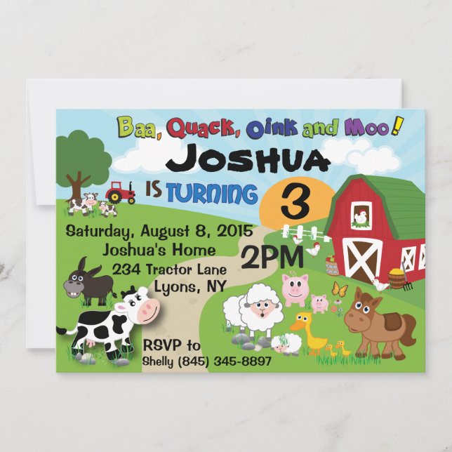 Farm Animal Children's Invitation (Front)