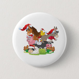Farm Animal Christmas 6 Cm Round Badge