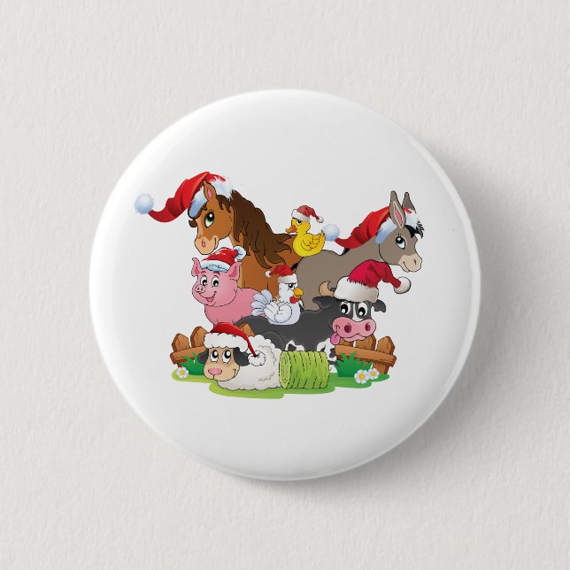 Farm Animal Christmas 6 Cm Round Badge (Front)
