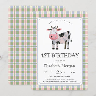 Farm Animal Cow Gingham Invitation