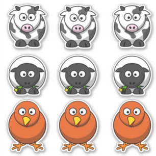 Farm Animal Cow, Sheep, Chick Barnyard Cartoon