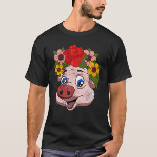 Farm Animal Cute Piglet Farmer Garden Flowers Pig T-Shirt